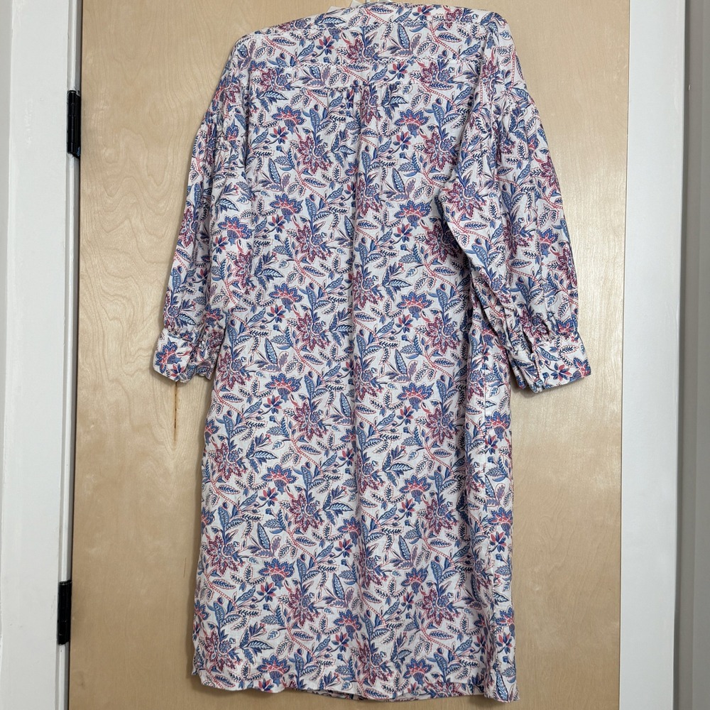 J.McLaughlin Nylee Dress Womens Medium Linen Blue Pink Floral Shift Split Neck - Picture 3 of 10